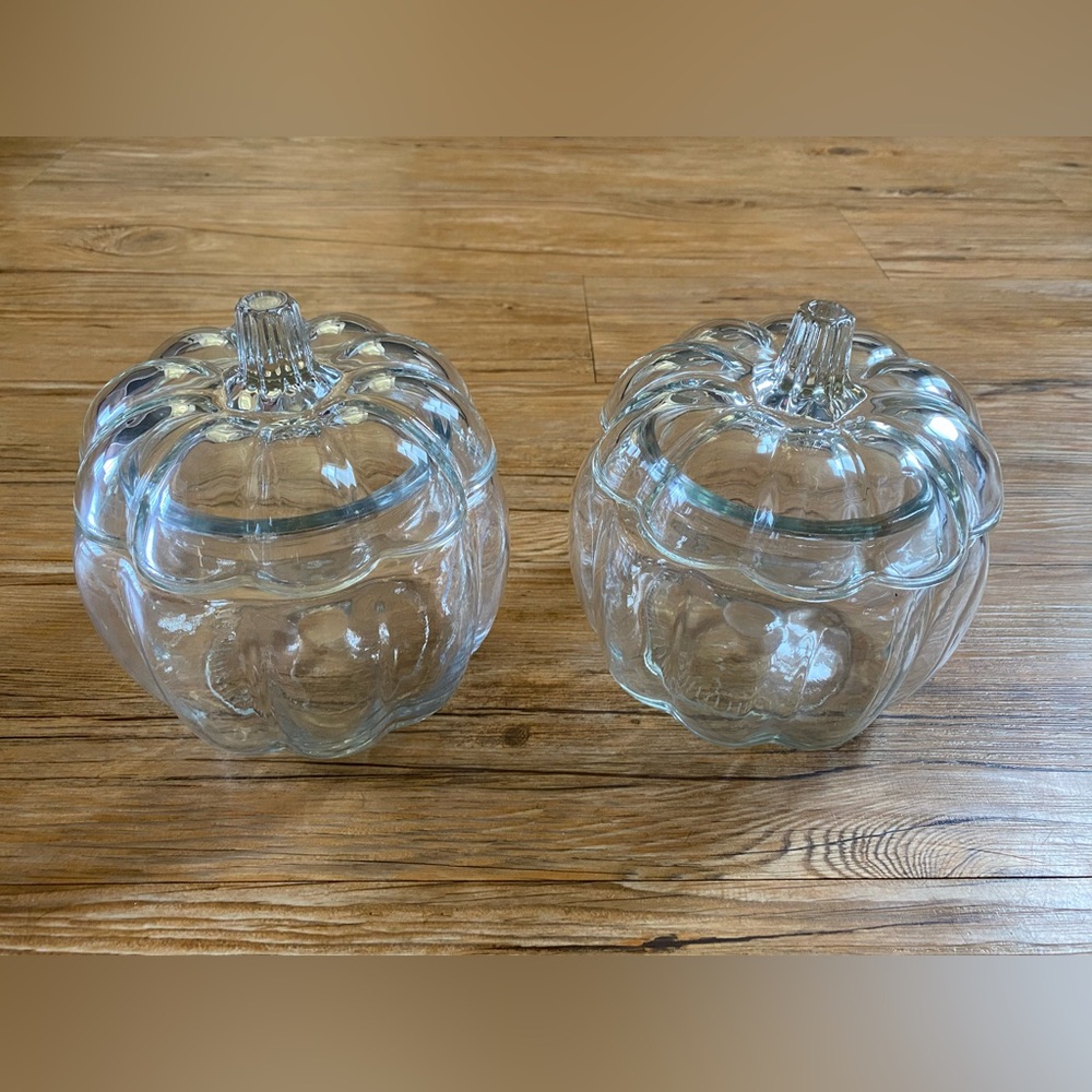 2 glass pumpkin jars